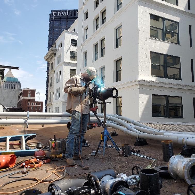 Tyler Fluman welding in Pittsburgh